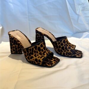 SCHUTZ Animal Print Block Heel Mules